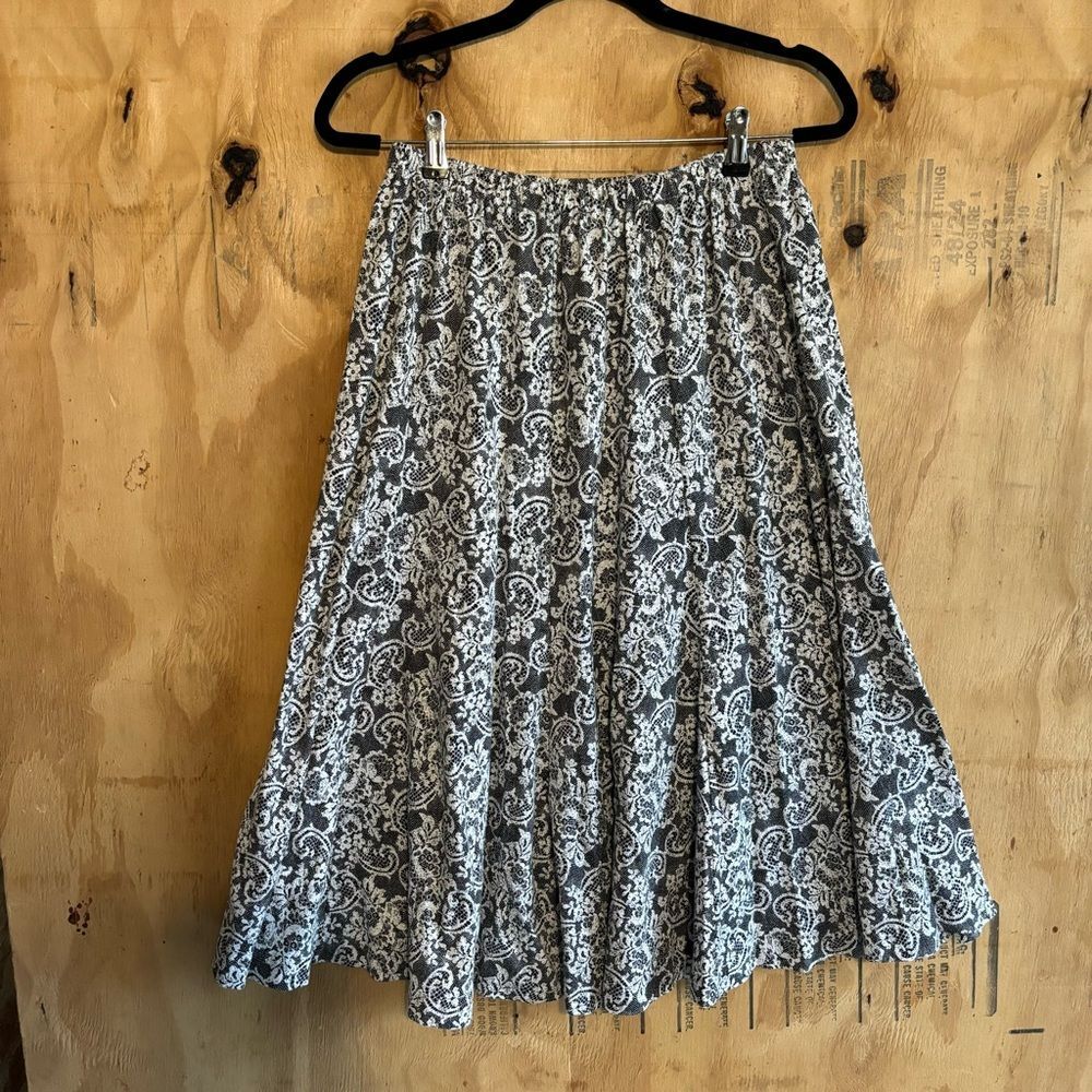 Vintage Ray Silver Black & White Paisley Flare Circle Skirt Sz 1X Plus Size
